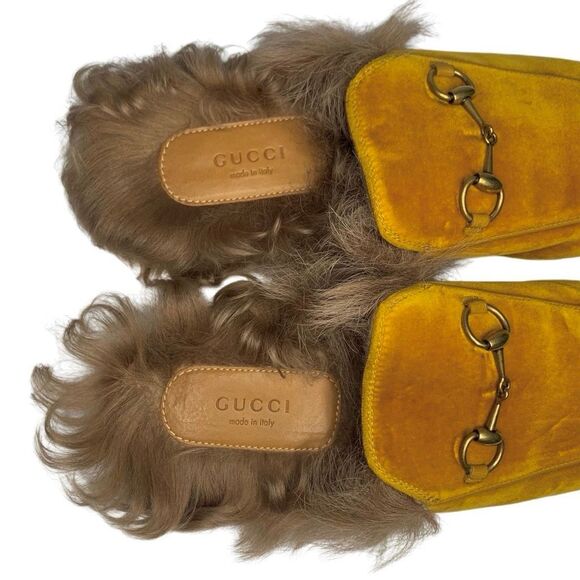 Gucci Princetown Velvet & Lamb Fur Slipper Horsebit Mule Loafer Flats EU 38 US 8 - Picture 4 of 9